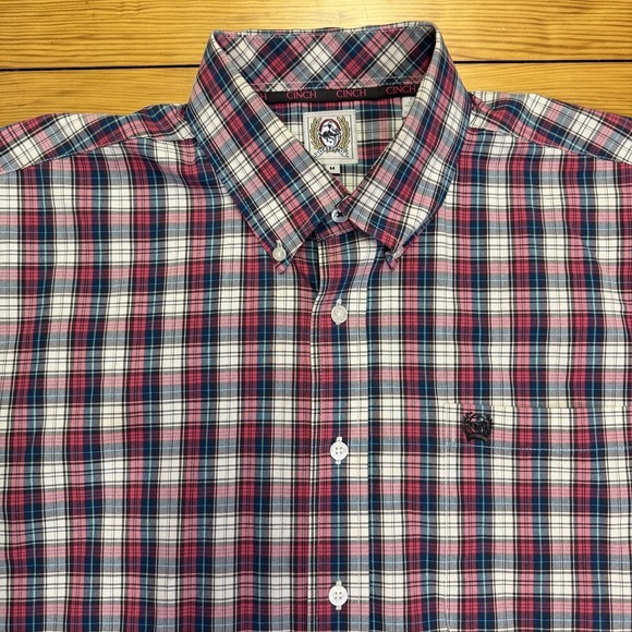 Cinch Other - Cinch Shirt Men's Western Cowboy Pink Blue Plaid Button Down Long Sleeve Medium